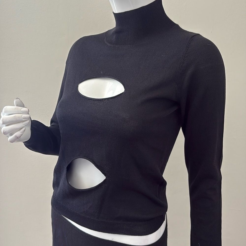 Miaou Eros Black Cutout Long Sleeve Thin Knit Mock Neck Sweater Top - Picture 4 of 8